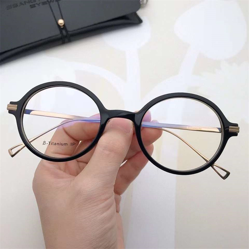 Lunettes rondes en acétate japonais pour hommes, montures en titane, bloquant la lumière bleue, prévention de la myopie, légères, KMN-140 Gafas: Black