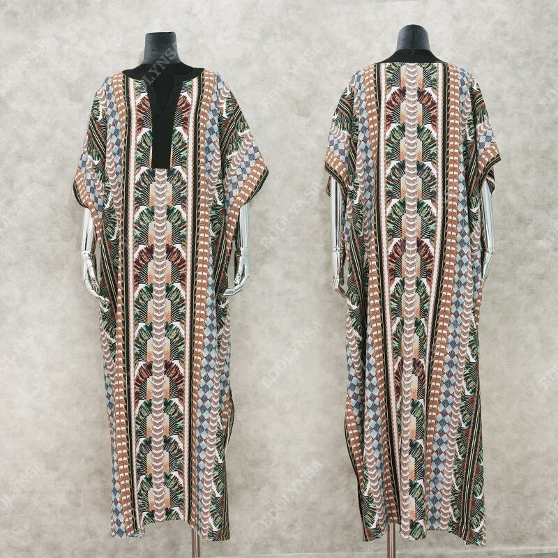 2022 Quick-drying Cover-up Bohemian Printed Summer Dress Cotton Tunic Women Plus Size Beach Wear Swim Suit Cover Up Kaftan Q1047