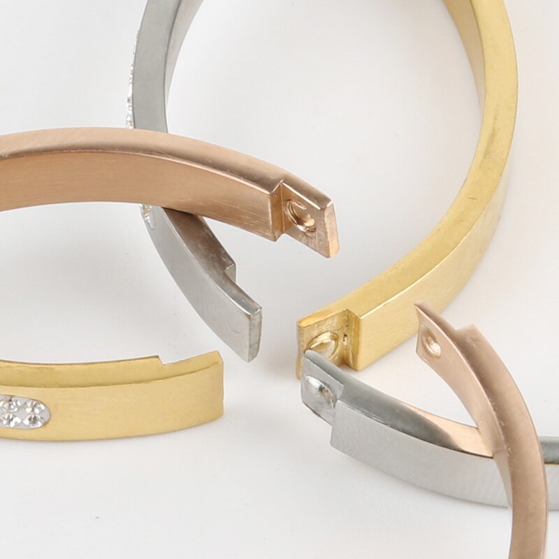 Joyería de 3 colores oro rosa plata dos filas de diamantes de imitación de cristal pavimentan pulseras de acero inoxidable brazaletes para mujeres de niña