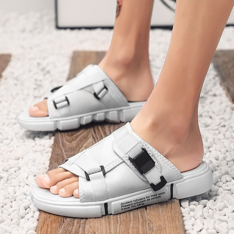 CYYTL hommes été pantoufles chaussures sandales hommes décontracté intérieur ou extérieur plage bain tongs hommes tendance antidérapant plat: White ZZ010 / 42