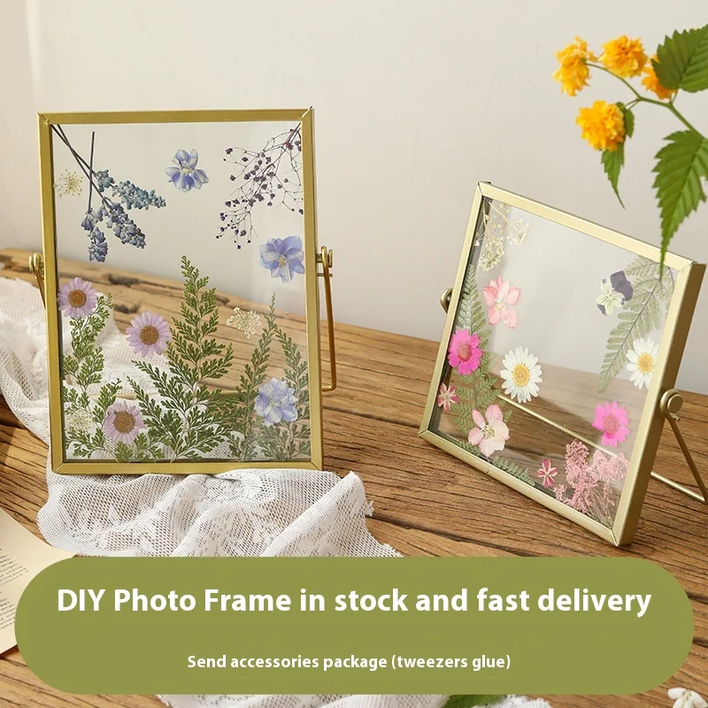 DIY Double-Sided Transparent Glass Picture Frame for Dried Flowers Handmade Home Decor Display Stand Decorative Photo Frame