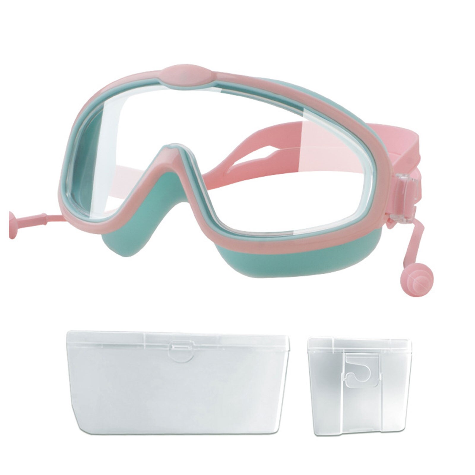 Children's Swimming Glasses Practical PC Lens Ultra-Wide View Antifog Silicone Mirror Goggles Adjustable Conjoined Earplugs: Dark Khaki