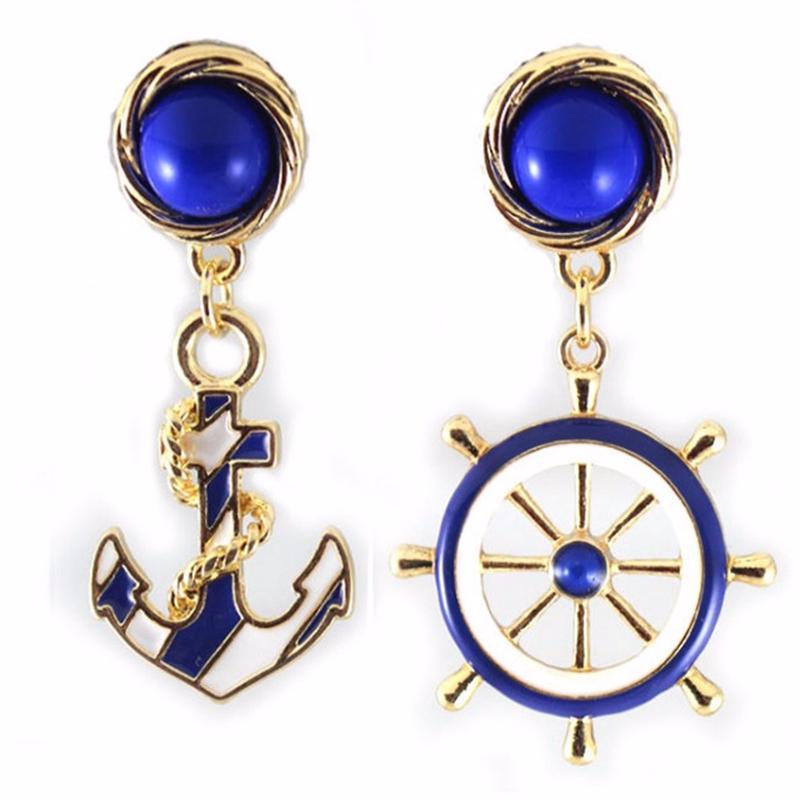 Pendientes colgantes largos de aleación asimétricos para mujer, joyería con personalidad, ancla de la Marina, estilo Helm, joyería de