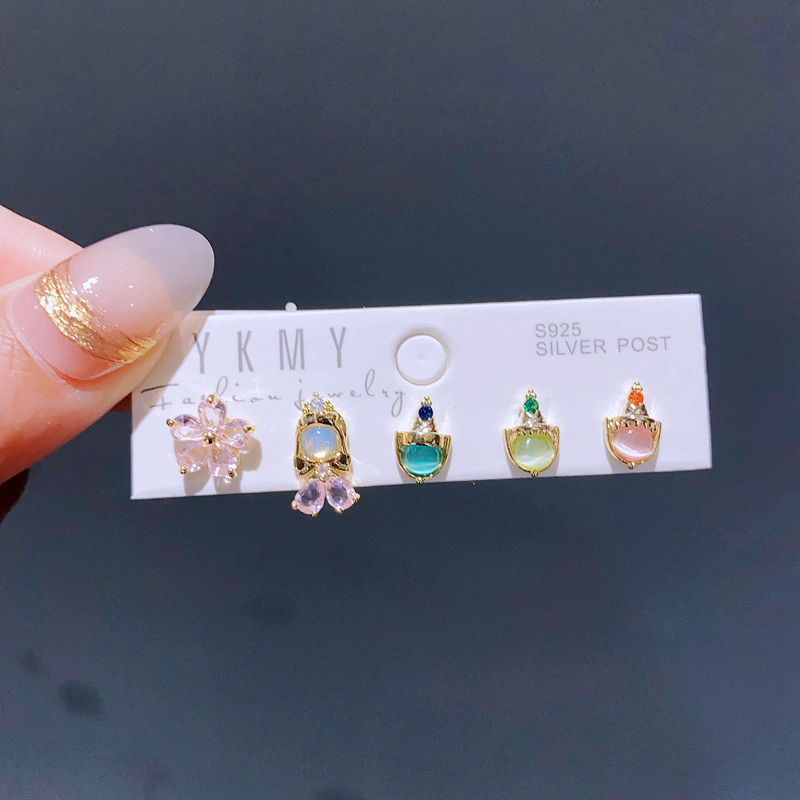 Gemischte 5 teile/satz Bunte Zirkon Kristall Märchen Zucht Ohrringe für Frauen Mädchen Party Schmuck
