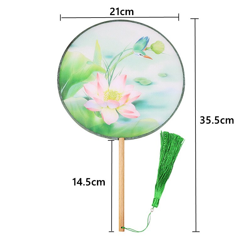 1Pc Chinese Stijl Vintage Dame Bloem Ronde Fan Hand Wedding Dance Bamboe Handvat Zijde Doek Fan