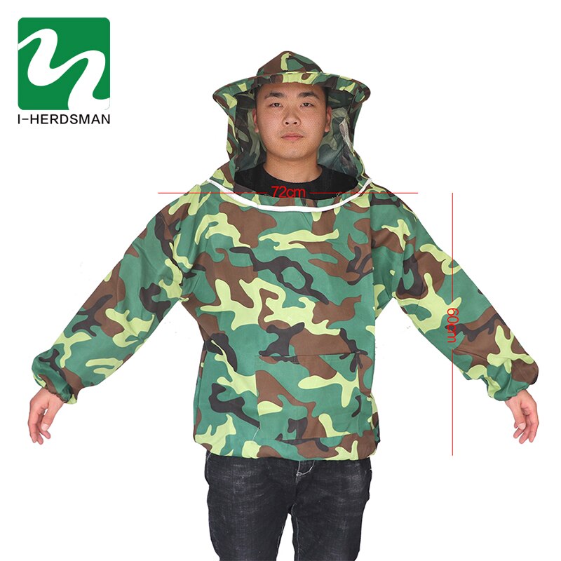 Beschermende kleding voor de bijenhouderij, anti-bijenpak met zwarte sluier en hoed, imkeruitrusting, benodigdheden voor het voeren van bijen, werkkleding: Groene camouflage