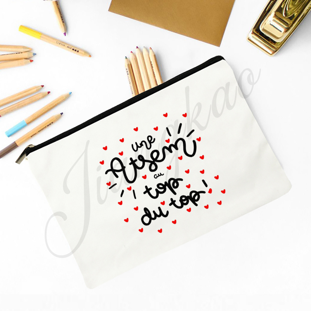 Franse bedrukte make-uptas Reizen Neceser Reistoilettas Organisator Schoolpotloodzakken Afstudeercadeau voor Maitresse Atsem Aesh Avs