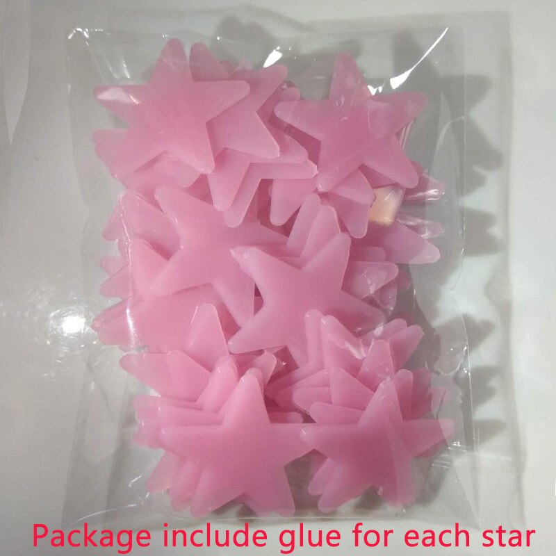 Pegatinas fluorescentes 3D para decoración de techo de habitación de niños, arte de pared, calcomanías para el hogar, pegatinas luminosas en la oscuridad, 100 Uds.: Pink
