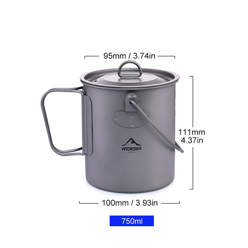 Widesea 750Ml Titanium Camping Pot Toeristische Kookgerei Picknick Gebruiksvoorwerpen Outdoor Keuken Apparatuur Reizen Diner Kookgerei Wandelen