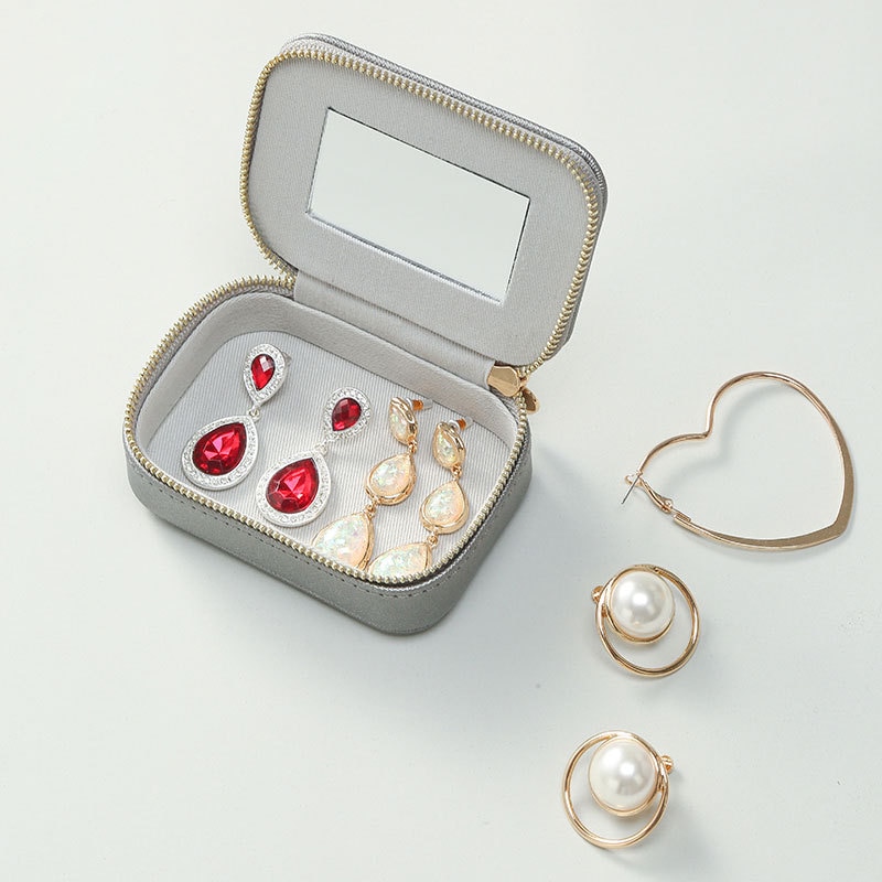 PUOU estuche portátil de cuero para espejo cosmético Mini bolso para mujer, bolsa de maquillaje para lápiz labial, bolsa para guardar joyas, bolsa para lápiz labial