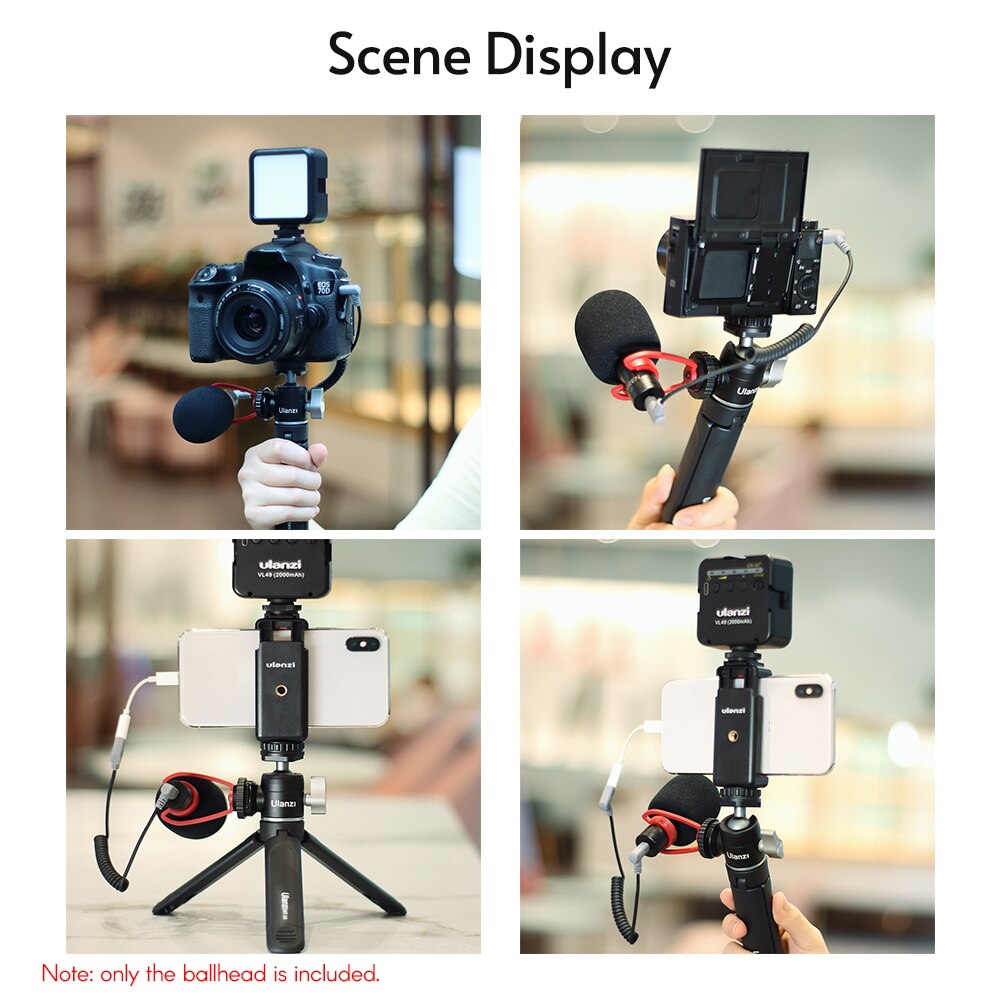 Ulanzi U-60 w całości z metalu mini Ballhead z podwójnym zimnym przedłużeniem mikrofonu montaż z panoramiczną głowicą kulową Max ładowanie 10KG