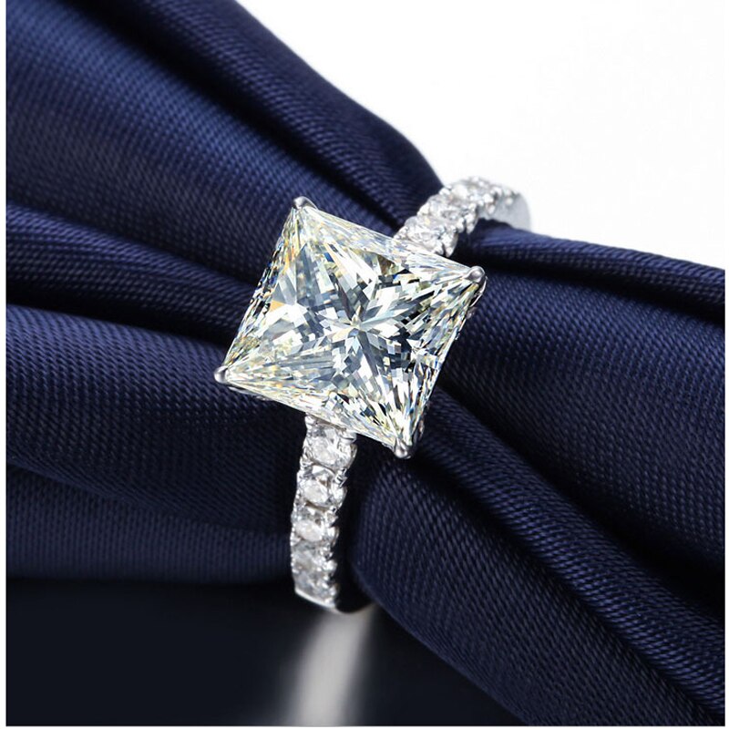 MOONROCY Zilver Kleur CZ Wedding Ring Zirconia Crystal Ringen voor Vrouwen Meisjes Vierkante Sieraden