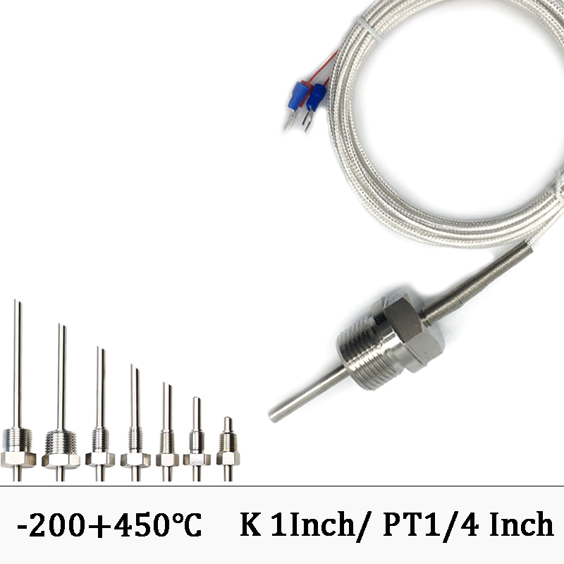 Inch PT100/K Stainless Steel Fixed Thread Platinum Thermal Resistance Thermocouple Waterproof Temperature Sensor Probe
