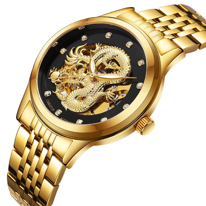 Carotif automatische mechanische horloges voor heren, waterdicht, draak: B6