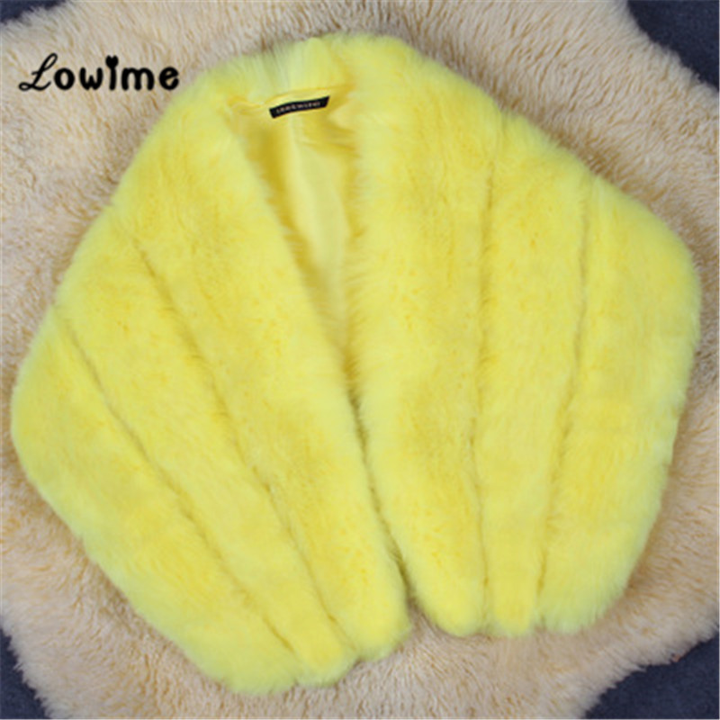 Multi Farbe Auf Lagerbier Bolero Frauen Faux Fell Hochzeit Jacke Günstige Pelz Schal Braut zucken Kap Mariage Winter Braut Mantel Neue: Gelb