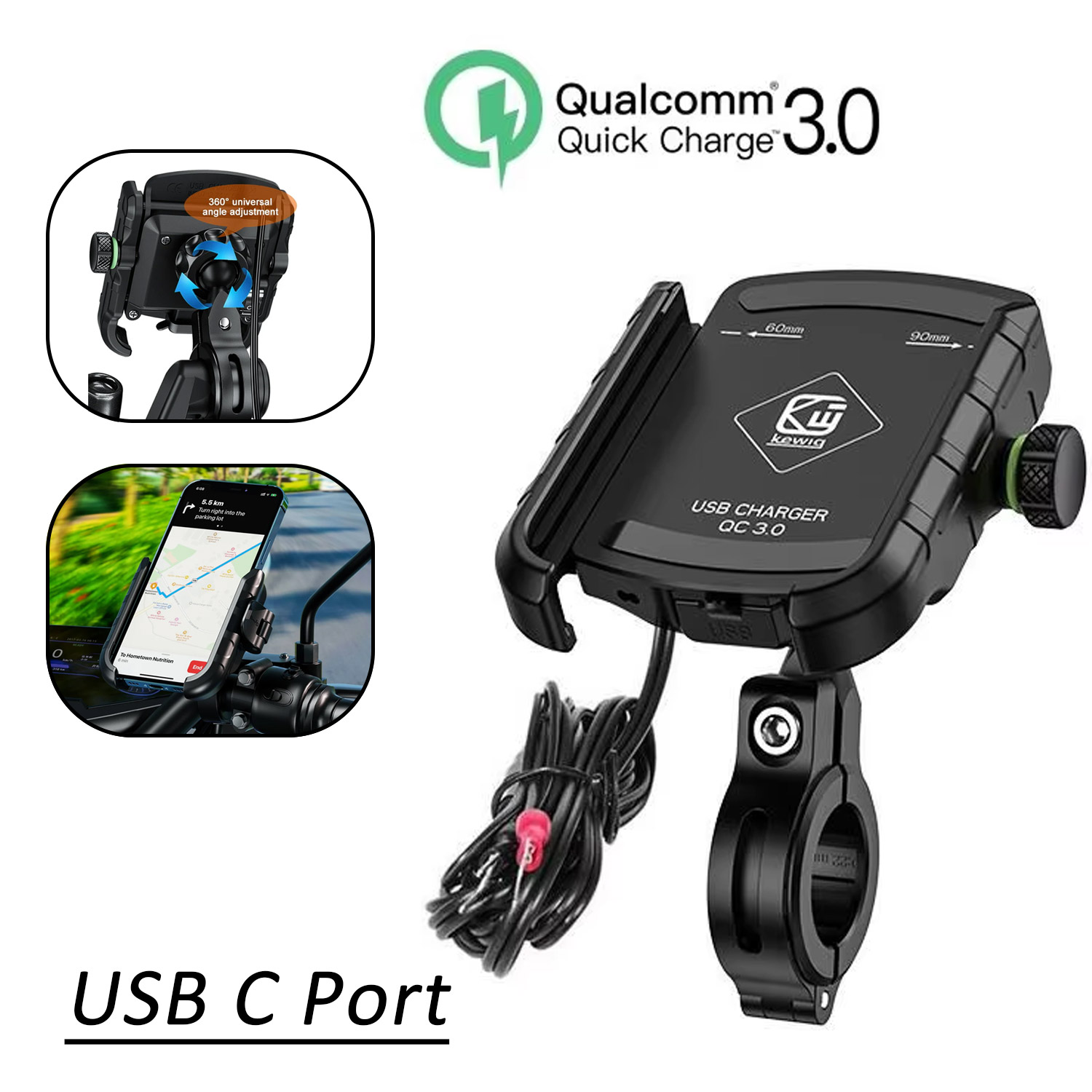 Motortelefoonhouder Snelle USB-oplader Snel draadloos opladen Moto Motorspiegelstandaard Mobiele telefoon Stuurhouder Ondersteuning