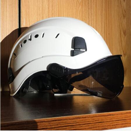 Safety Helmet With Dark Goggles Outdoor Climbing Riding Protective Helmets Working Rescue Hard Hat ABS Work Cap: white dark lens