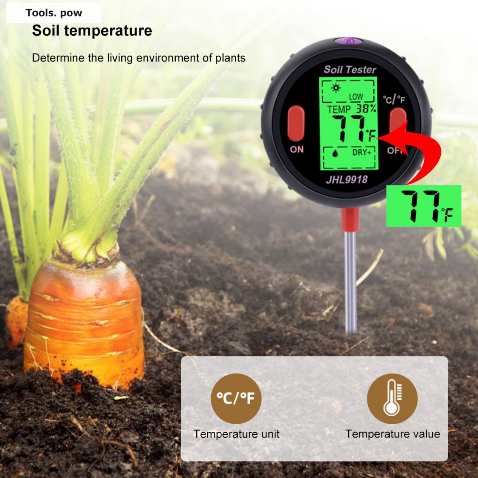 5 in 1 Soil PH Meter, Soil PH and Moisture Meter, Solar Temperature Measurement, Intensity Analysis, Soil Acid Alkaline Meter