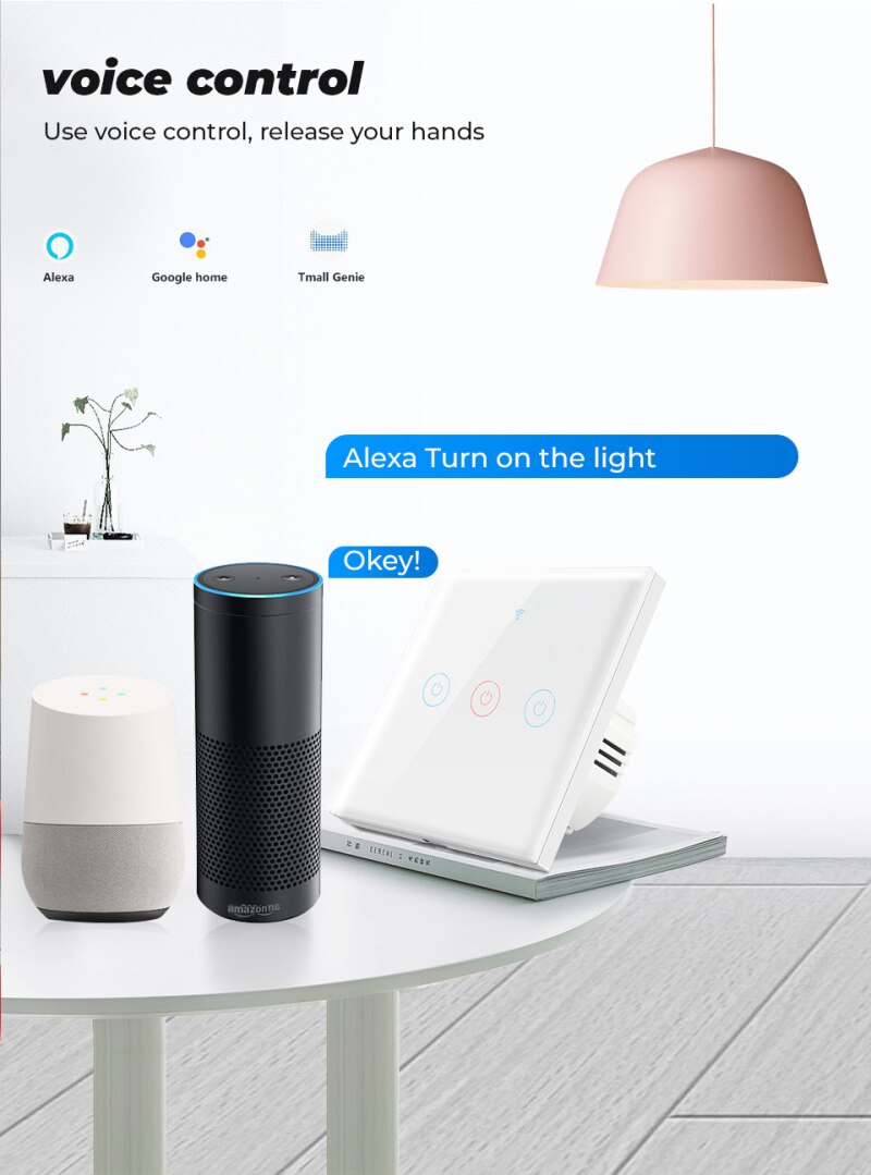 TUYA WiFi Smart Touch Switch EU 1/2/3 Gang Wireless Wall Glass Screen Touch Panel Switch Timer Work With Alexa Google Home