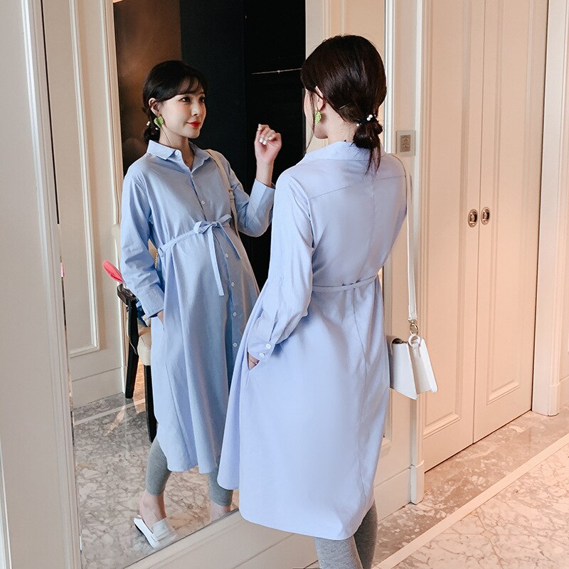 Maternity Clothes Pregnancy Dress Maternity Dress Spring Maternity Dress Cotton Lapel Straight