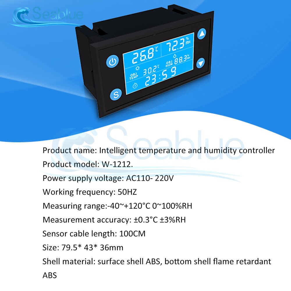 Controlador Digital de temperatura y humedad W1212, SONDA DE Sensor SHT20 LCD para incubadora, termostato de Acuario, 110V-220V