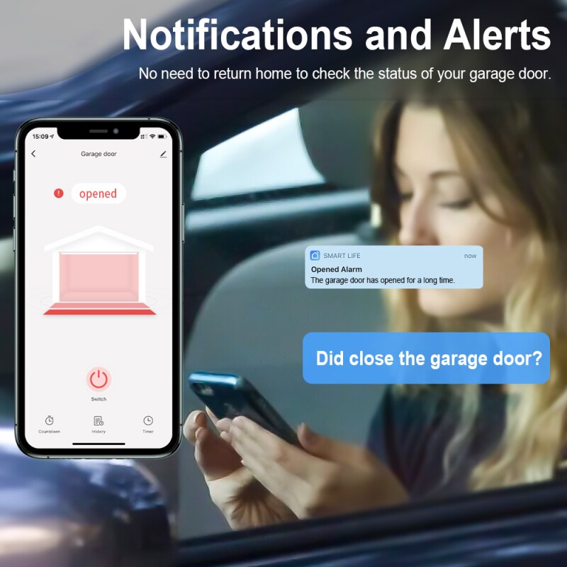 Garage door sensor opener controller remote WiFi switch Tuya Smart Life App works with Google Home Alexa home automation