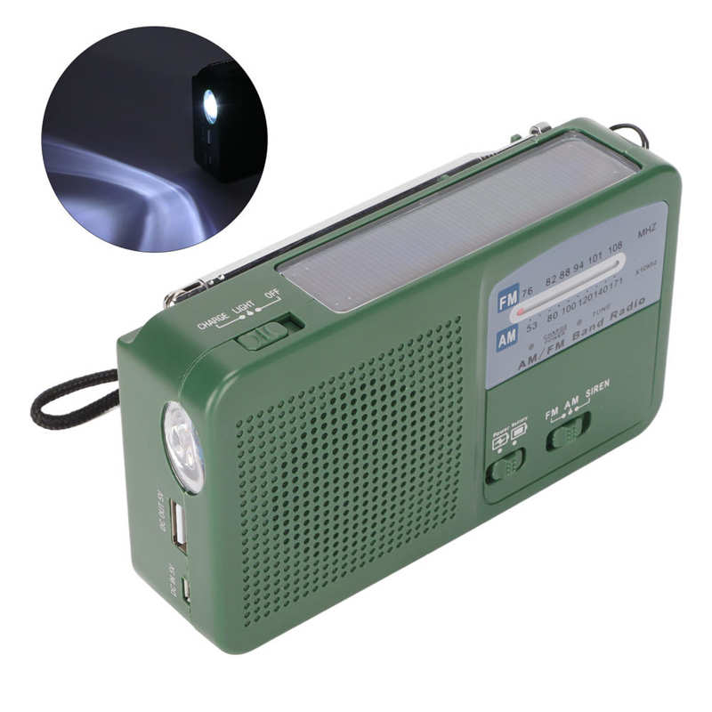 Emergency Radio with Solar and Hand Crank Self Powered, Battery USB Recharging FM/AM Radio 1 LED Flashlight Phone Charger