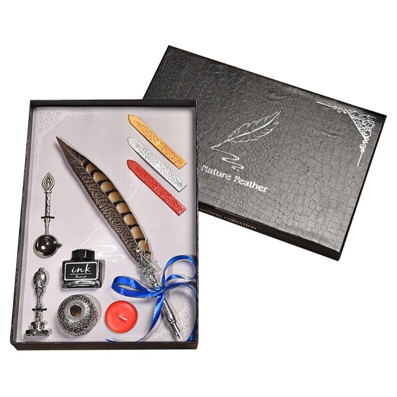 Retro Gothic Style Quill Pen Set Retro Wax Seal Stamp Kit Vintage Box Calligraphy Writing Pen Calligraphy Pen Set: 1