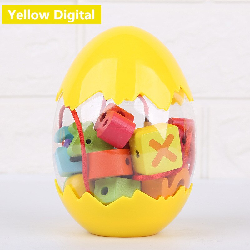 Dinosaur Egg Wooden Beaded Young Children Digital Traffic Wood Bead Toy Play House DIY Handmade Pretend Early Educational Toy: F Digital