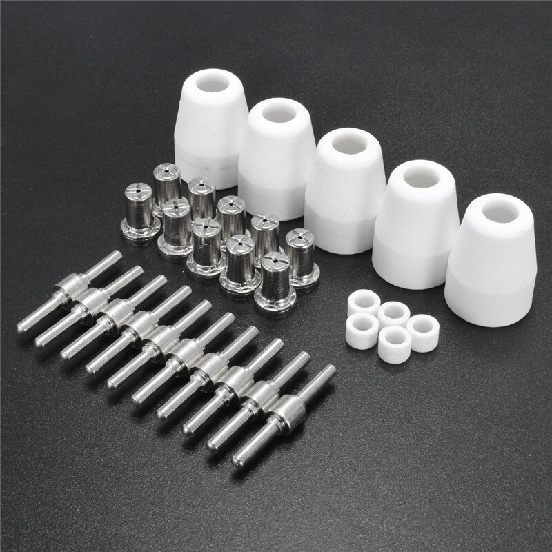30 Pcs LG-40 PT-31 Plasma Cutter Cutting Torch Consumables Accessories Extended Nickel-plated Tips Nozzle Electrodes Shield Cup
