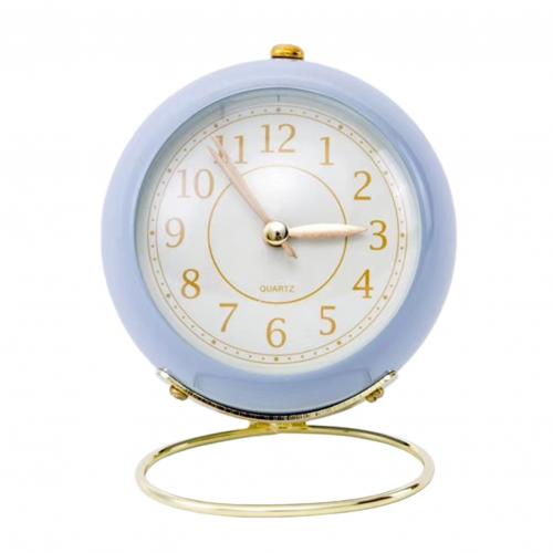 Mini Leuke Desktop Metalen Ronde Wekker Night Light Thuis Slaapkamer Decoratie Wekkers: Blauw