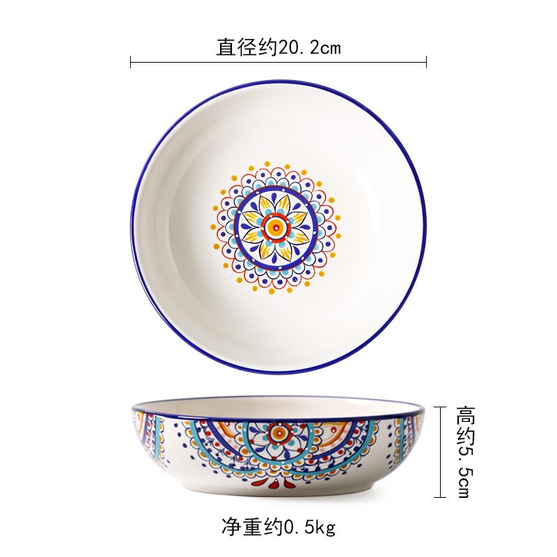 Keramisk bestik sæt boheme stil knogle porcelæn tallerken skål fad kop spisestue husholdning køkkenudstyr bordservice: 8 tommer dyb plade