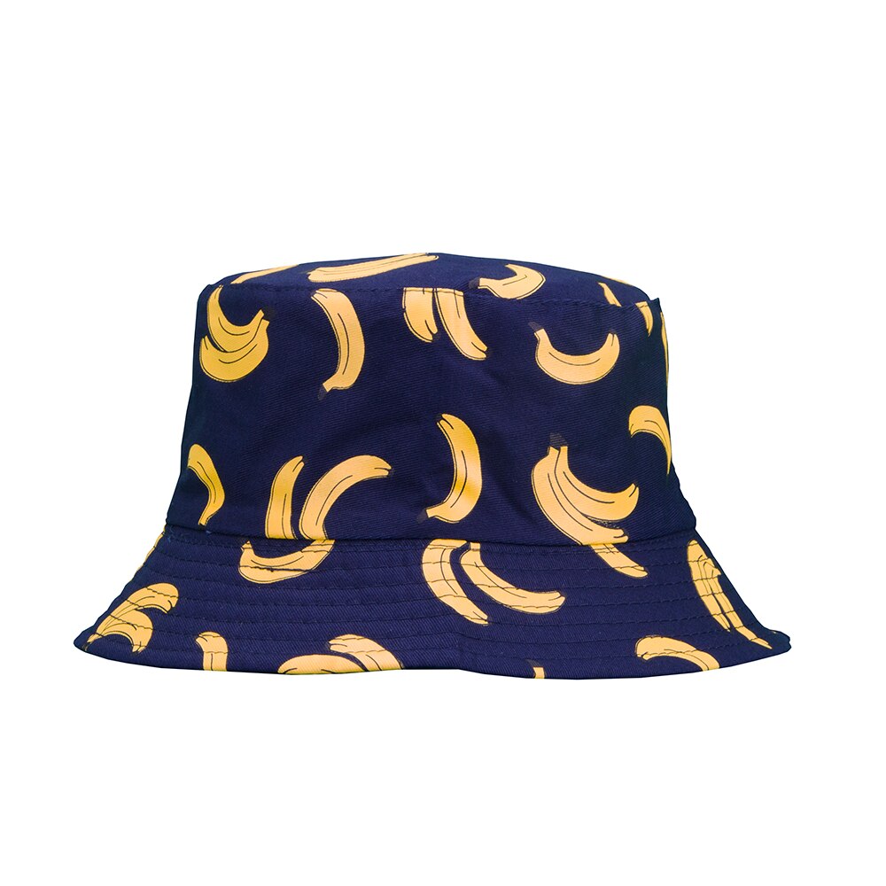 Vache seau chapeau pêcheur femme petit bord bassin chapeau petit frais prélégié rayure à carreaux imprimé rue voyage parasol chapeau: Banana navy blue