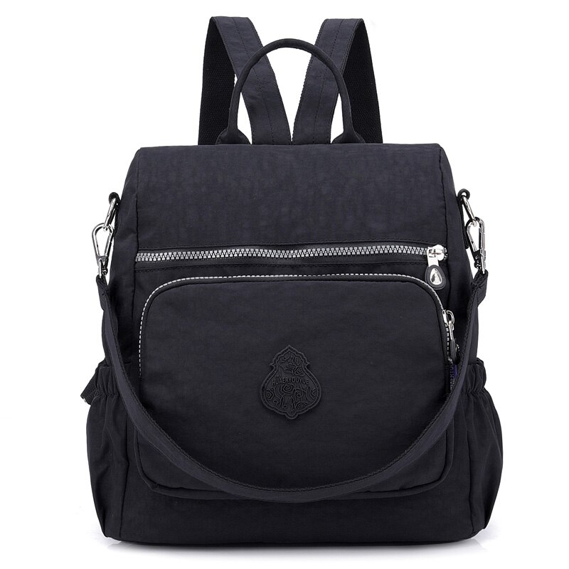 Preppy Style Women Backpack Waterproof Nylon School Bag Lady Women's Rucksack Female Casual Travel Shoulder Bag Mochila Feminina: Black