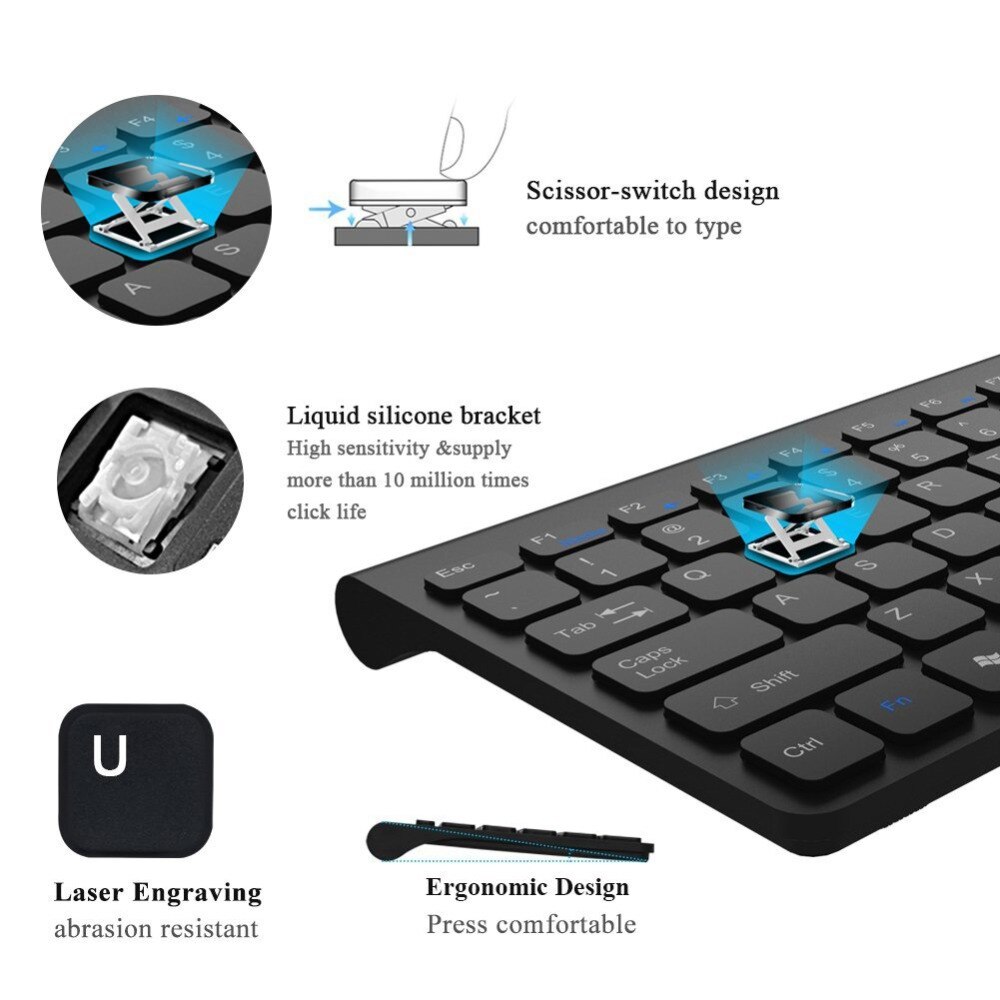 Avatto 2.4 ghz trådløst mini-tastatur og optisk mus combo  by 1 usb-modtager kontrol til desktop, computer pc, laptop, smart tv