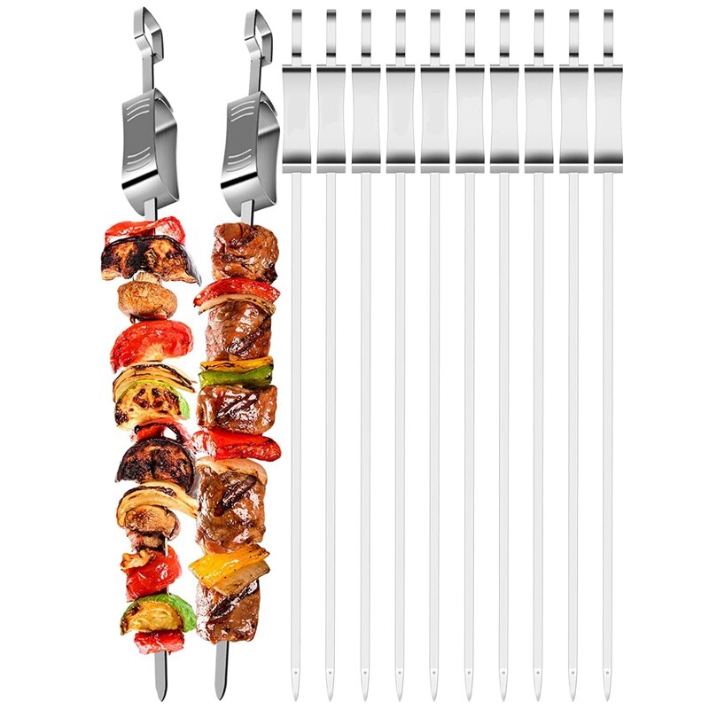 Metal Skewers For Grilling -10PCS 17Inch Kabob Skewers For Grilling,Reusable Shish Kabob Skewers,Flat Blade BBQ Skewers