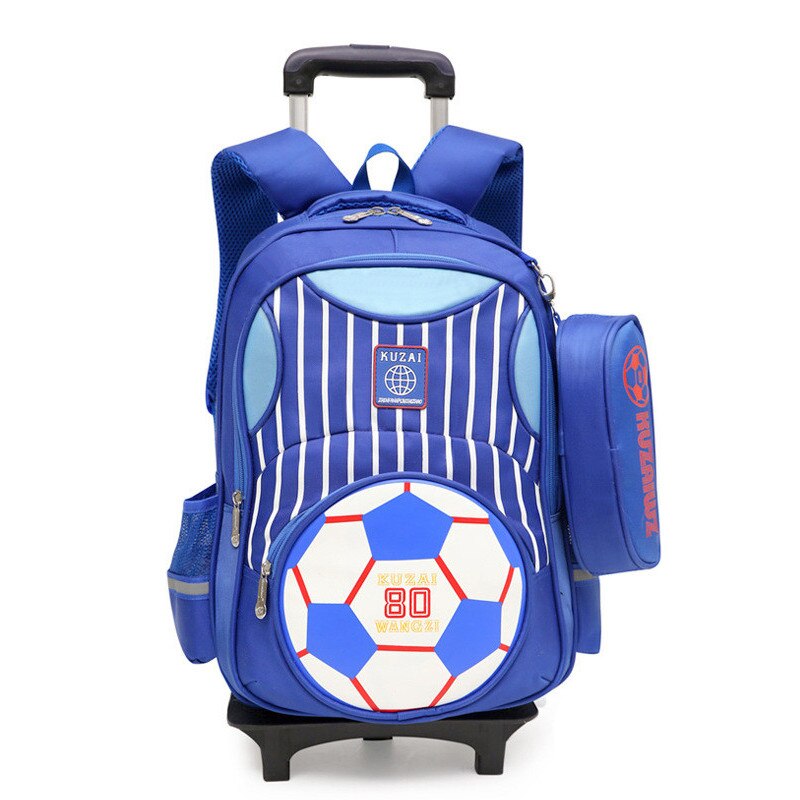 Børn drenge vogn skoletaske bagage bogtasker rygsæk nyeste aftagelige børn skoletasker 2 hjul mochilas: Blå 2 hjul