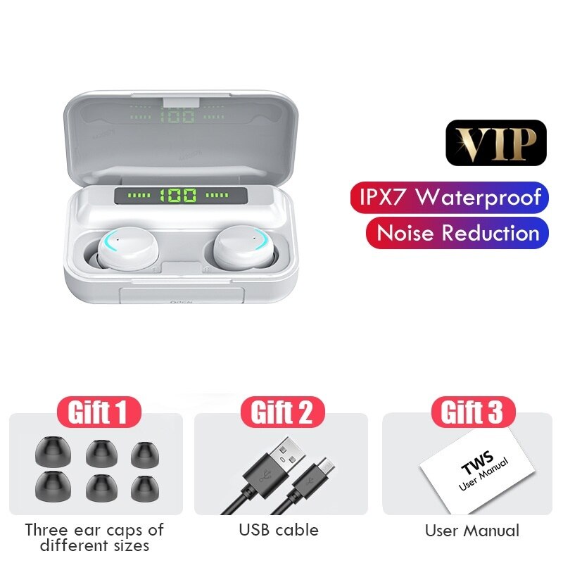 Tws Bluetooth 5.0 Koptelefoon 2200Mah Opladen Doos Draadloze Hoofdtelefoon 9D Stereo Waterdichte Oordopjes Headsets Voor Slimme Horloge Telefoon: WHITE