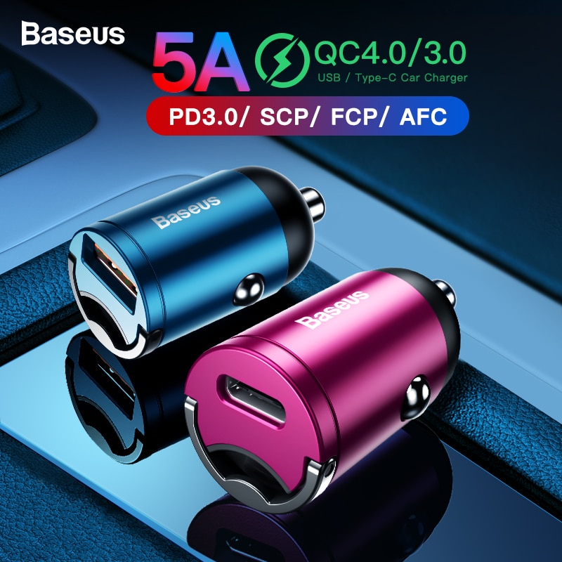 Baseus Quick Charge 4.0 3.0 USB Car Charger For iPhone 11 Pro Max Huawei P30 QC4.0 QC3.0 QC 5A Fast PD USB C Car Phone Charger