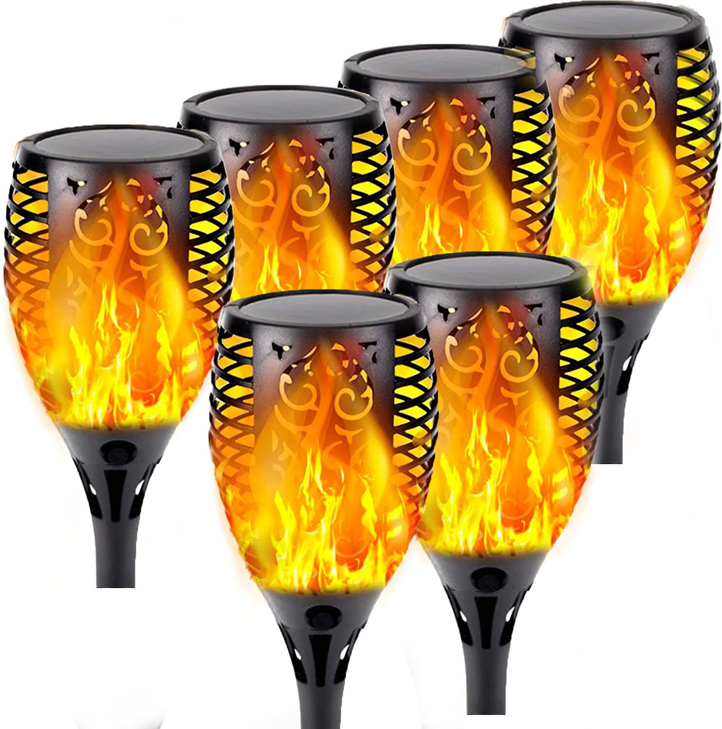 Outdoor Led Solar Lights Flickering Dancing Flame Torch Solar Lighting Waterproof Lamp For Garden Decoration Landscape Lawn Path: 6 Pack-Large