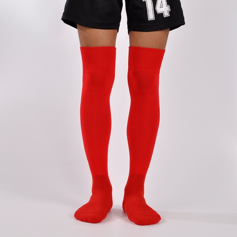 Calcetines largos de fútbol para adultos, medias deportivas con fondo de toalla gruesa, antideslizantes, para entrenamiento de sudor: Rojo