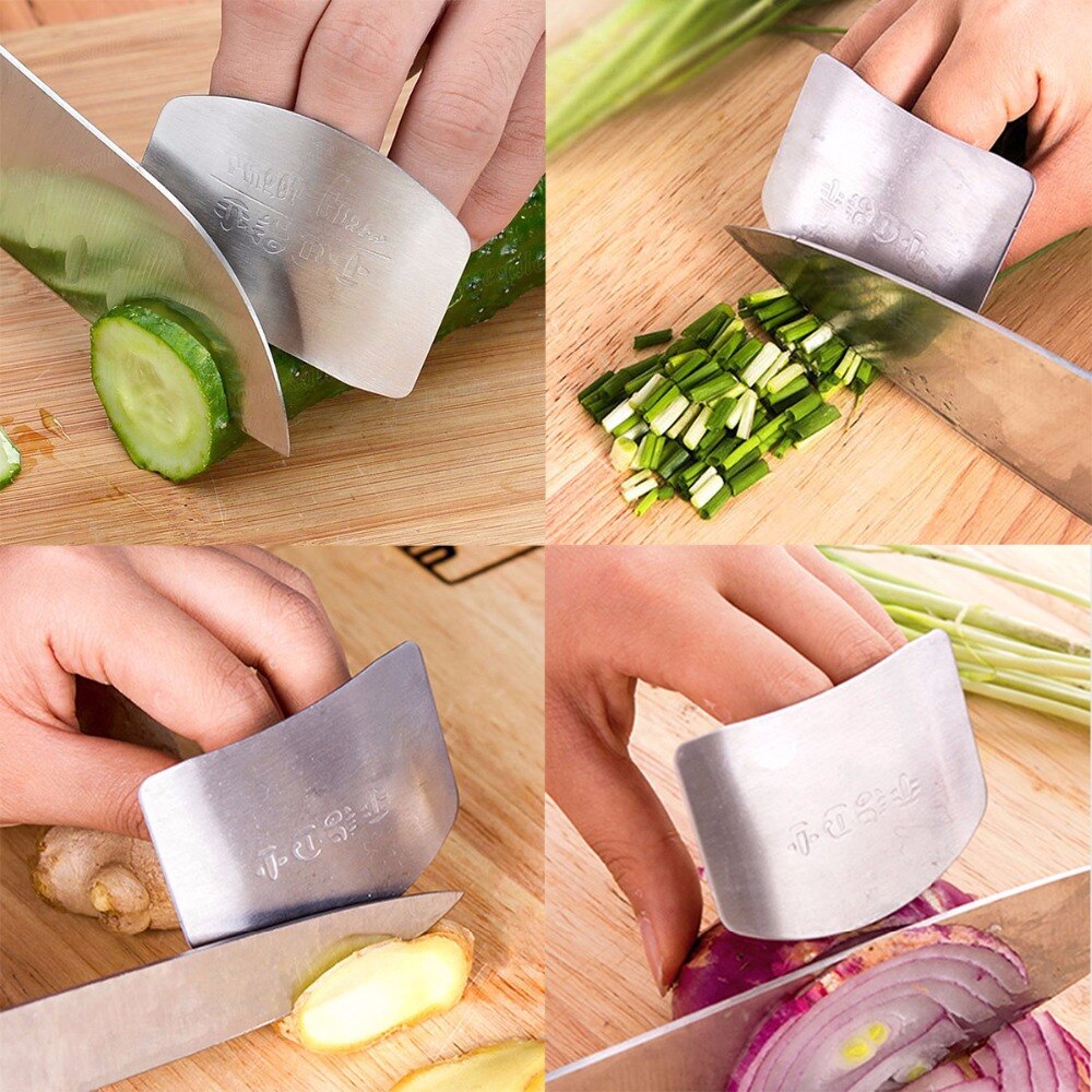 2 stücke Küche Edelstahl Scheibe Schneiden Finger Schutz Hand schneiden sicher bewachen Gemüse Obst Werkzeug