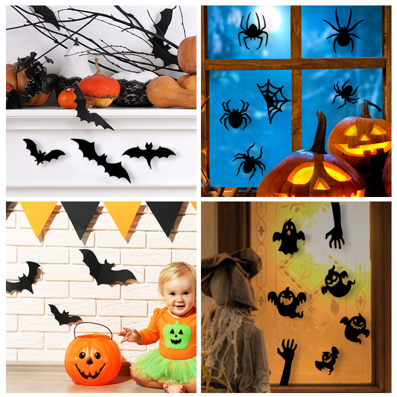 16 stk i en pakke flaggermus edderkopp lite spøkelse veggklistremerker kule moderne 3d tredimensjonale antistatiske antibakterielle halloween