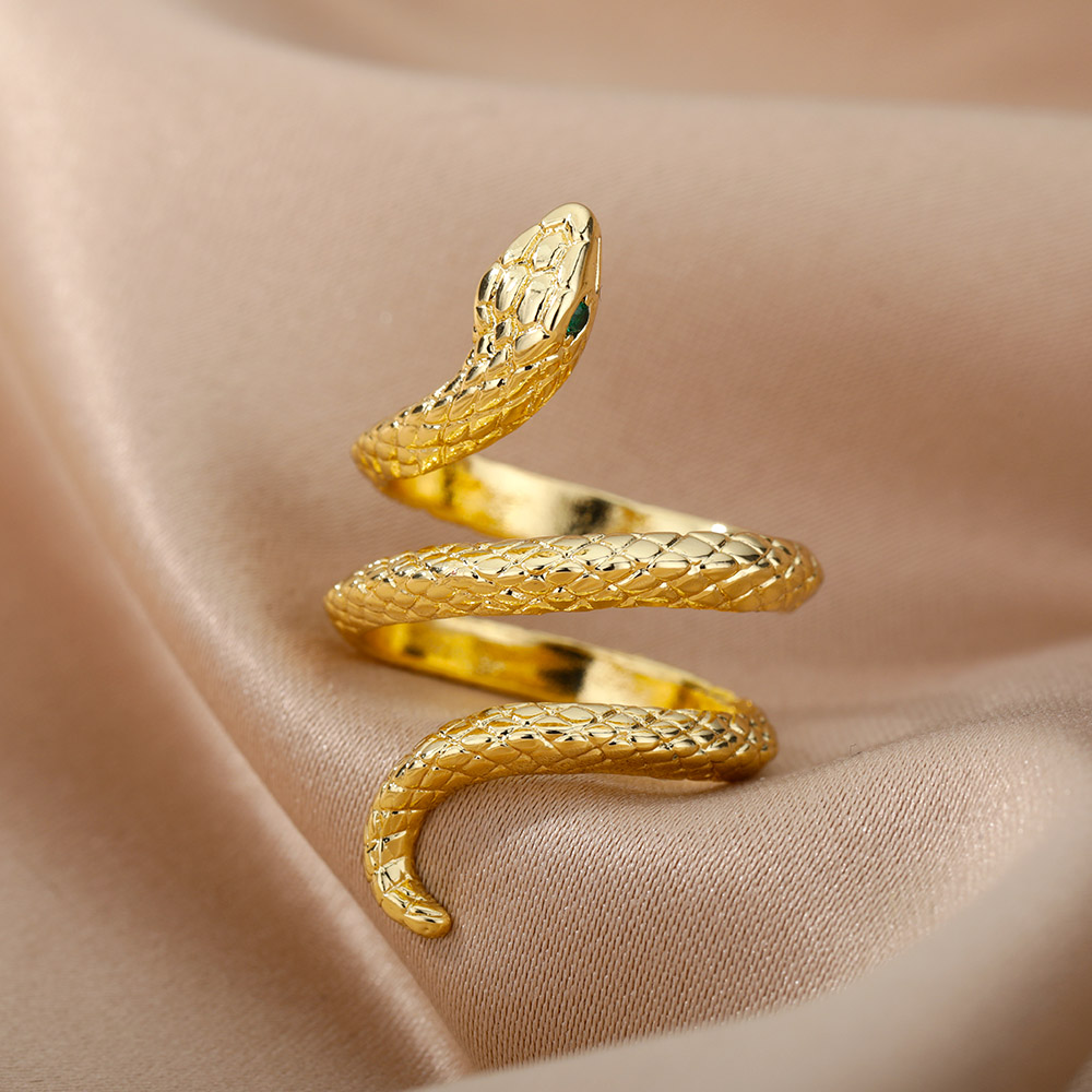 Anillos de serpiente de circón para mujeres y hombres, anillo ajustable abierto de acero inoxidable de Color dorado, joyería estética gótica Vintage, anillos para mujer: Gris