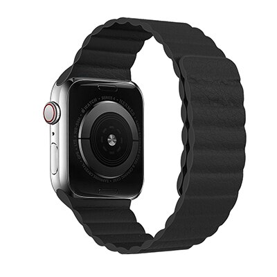 Magnetisk rem til apple watch læderløkke til apple watch rem 44mm 40mm erstatning iwatch series 5 4 3 2 1 urremme: Sort / For 42mm og 44mm