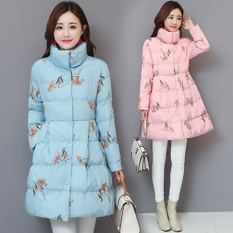 Winterjas dames parka's print dons katoenen jas lange jas parka warme dikke katoenen gewatteerde jas bovenkleding  p1000