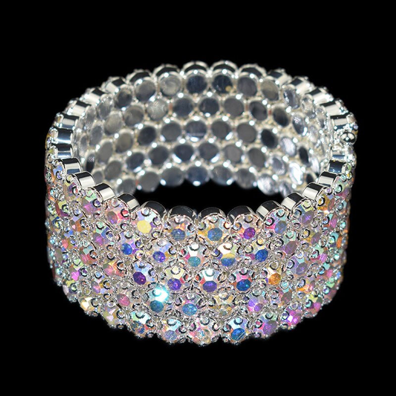 Moda luksusowe kobiety wielowarstwowe kryształowe kryształowe bransoletki bransoletki regulowane ślubne Pulseras biżuteria dziewczyna prezenty: 5 rows AB Drill