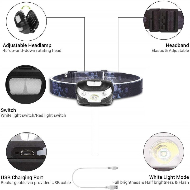 LED Scheinwerfer Motion Sensor Scheinwerfer USB Aufladbare Wasserdichte Scheinwerfer Scheinwerfer Camping Kopf Vorder Licht mit Batterie