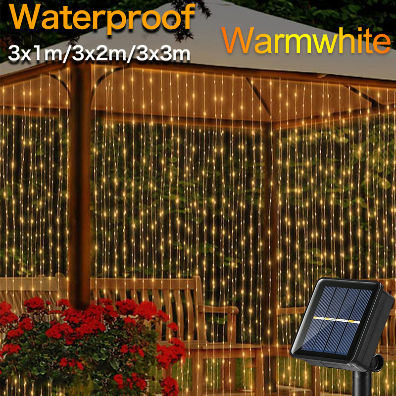 300LEDs Solar- Vorhang Licht LED Ich bin Freien Wasserdichte Girlande Dekoration Lichterketten Hof Weihnachten Gebühr Girlande Lichterketten: Warmes Weiß / 11-15W