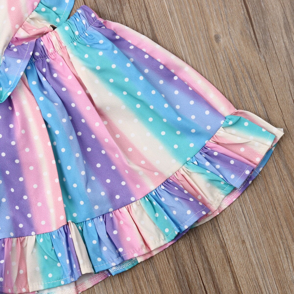 Baby Zomer Kleding Peuter Baby Meisjes Kleurrijke Jurk Liefde Regenboog Gestreepte Ruches Band Jurk Romper Outfit Kleding 1-5Y